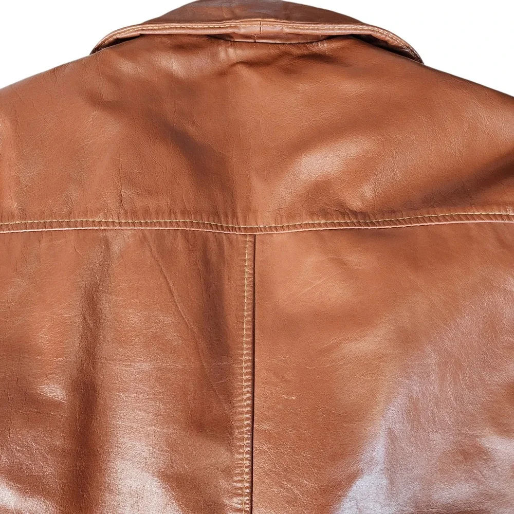 Vintage Genuine Leather Blazer Jacket Men's 42 Brown Faux Fur Lined Made in USA‎
